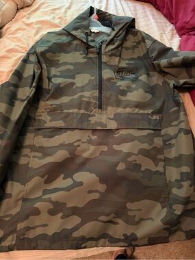 Camo Hooded Pullover Anorak - Olive Green